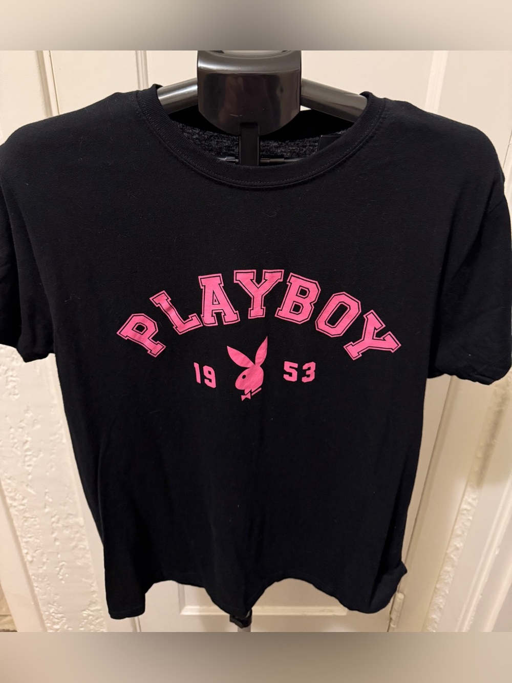 Playboy Black Tee with Pink Logo - men’s unisex Shirt